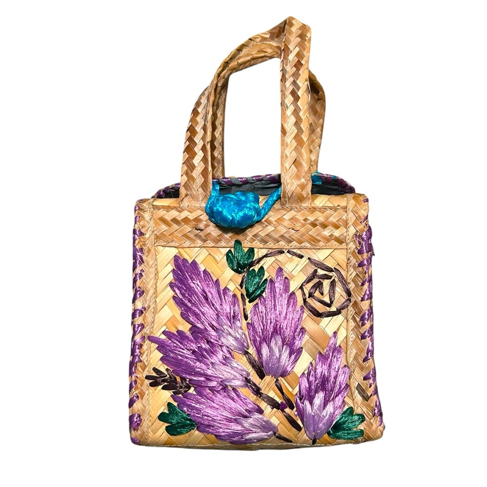 Handcrafted Vintage BAHAMAS Souvenir Woven Raffia mini tote bag